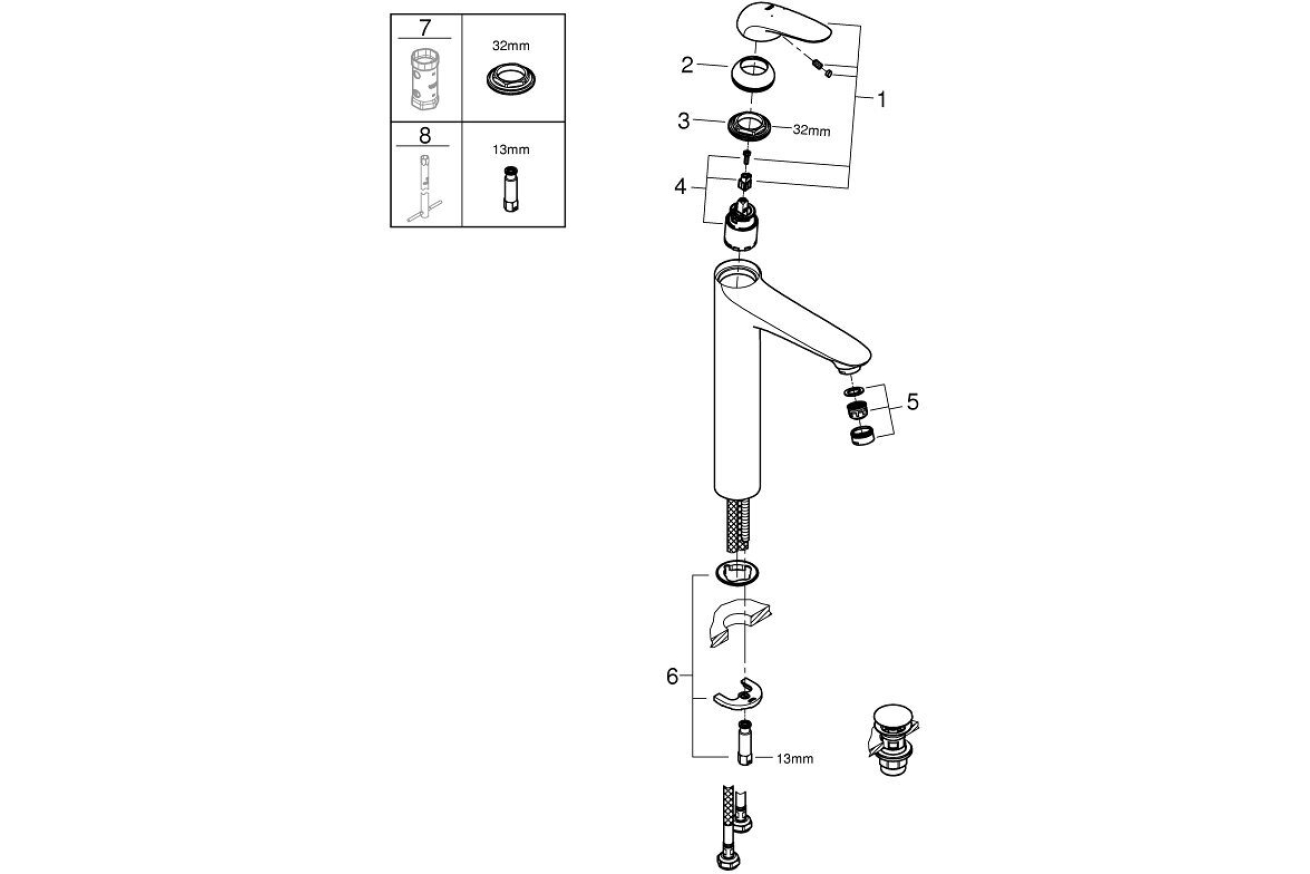 Смеситель для раковины GROHE Wave, хром (23585001)