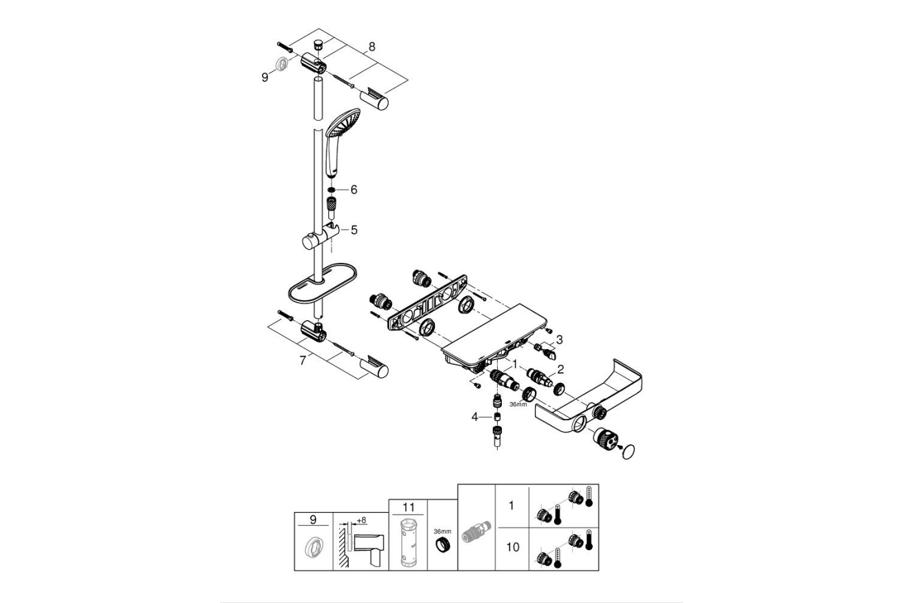 Термостат для душа GROHE Grohtherm SmartControl с душевым гарнитуром, хром (34721000)
