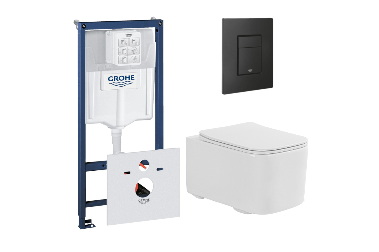 Комплект инсталляции GROHE Solido 38811KF0 с унитазом Aquatek КВАДРО AQ1515T-00 и сиденьем с микролифтом (NW0340)