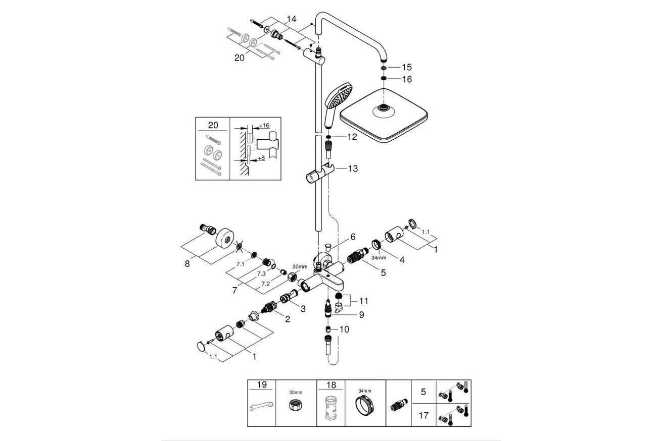 Душевая система GROHE Tempesta System 250 Cube с термостатом для ванны, хром (26975001)