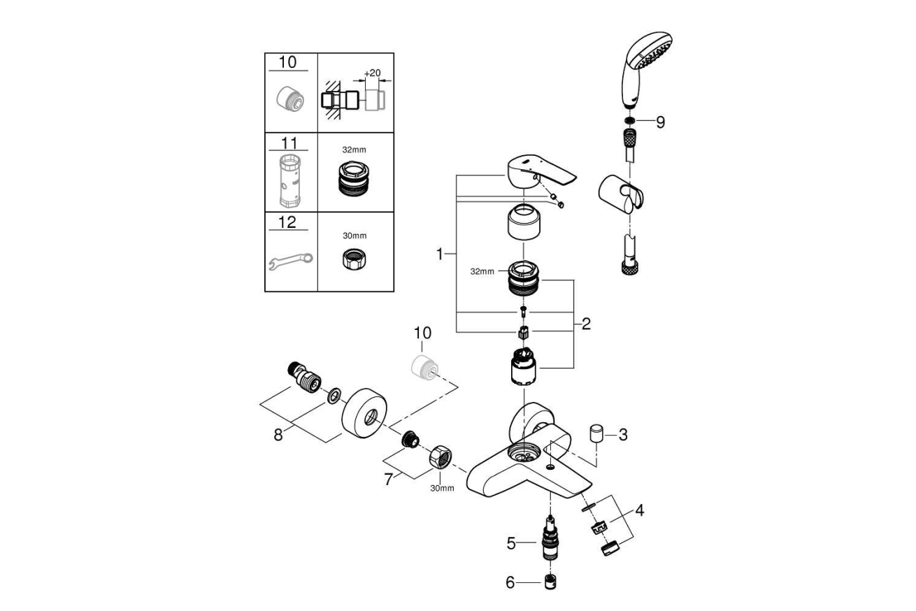 Смеситель для ванны GROHE Eurosmart, хром (33302003)