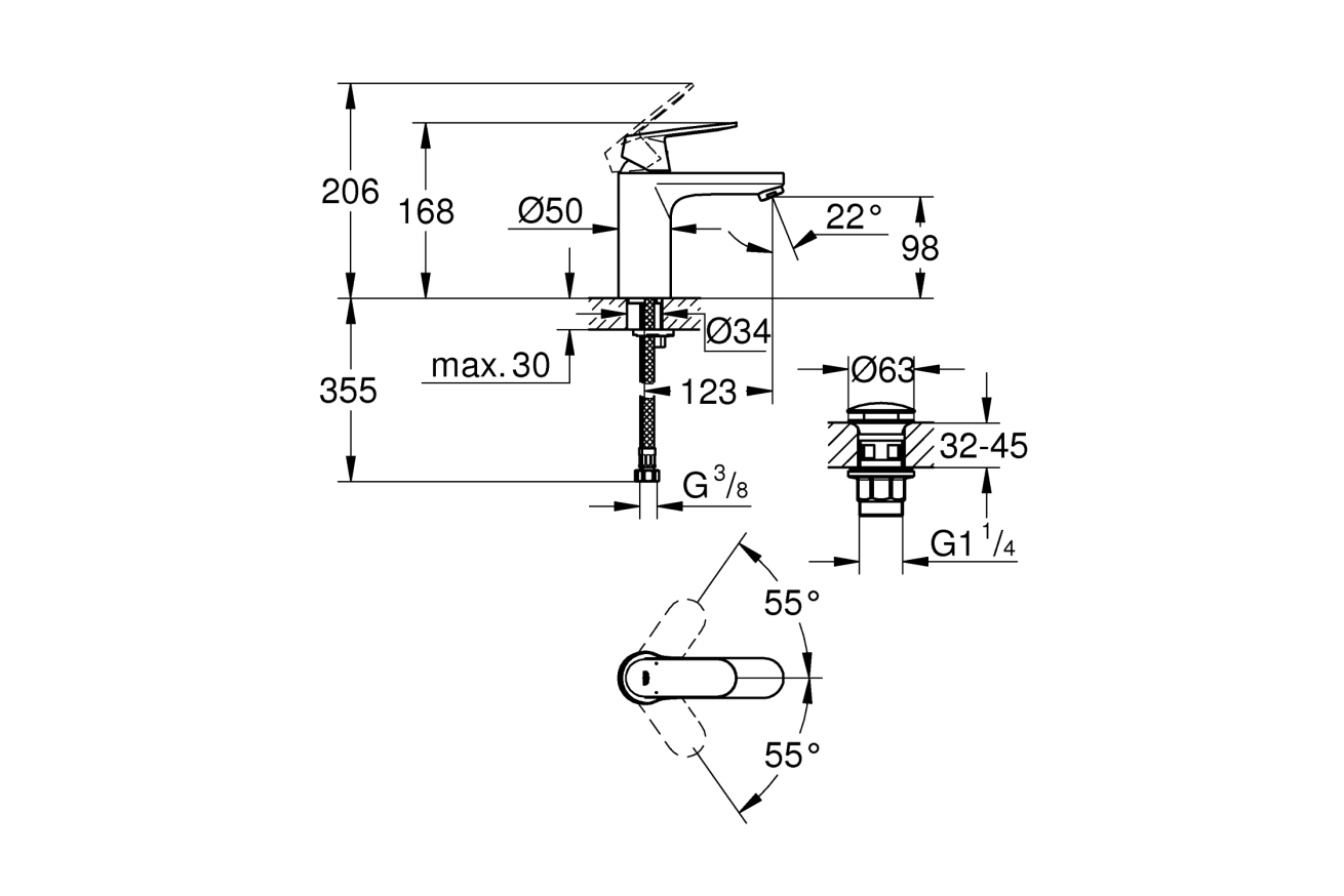 Смеситель для раковины GROHE Eurosmart Cosmopolitan, M-size, хром (23926000)