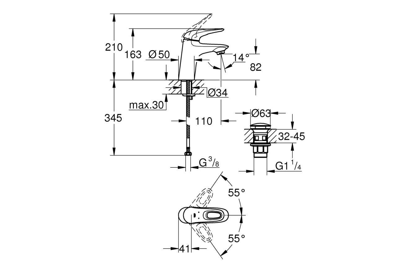 Смеситель для раковины GROHE Eurostyle, S-size, хром (23929003)