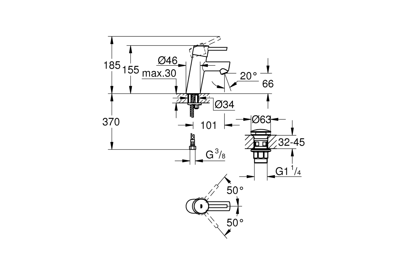 Смеситель для раковины GROHE Concetto, S-size, хром (23931001)