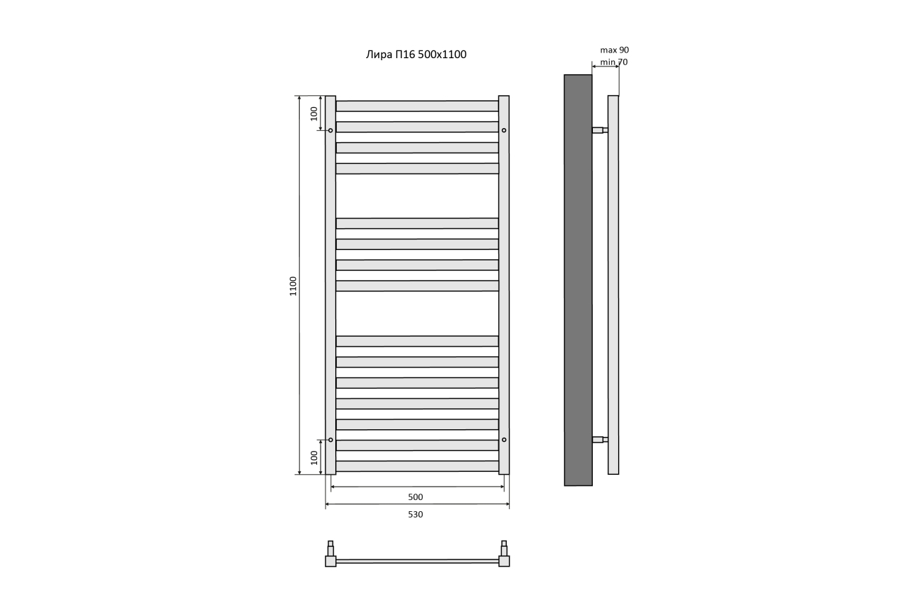 Полотенцесушитель водяной Aquatek Лира П16 500x1100, хром AQ KP1610CH