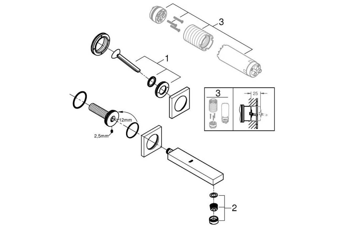 Внешняя часть смесителя для раковины GROHE Eurocube Joy на 2 отверстия (излив 170 мм), хром (19997000)