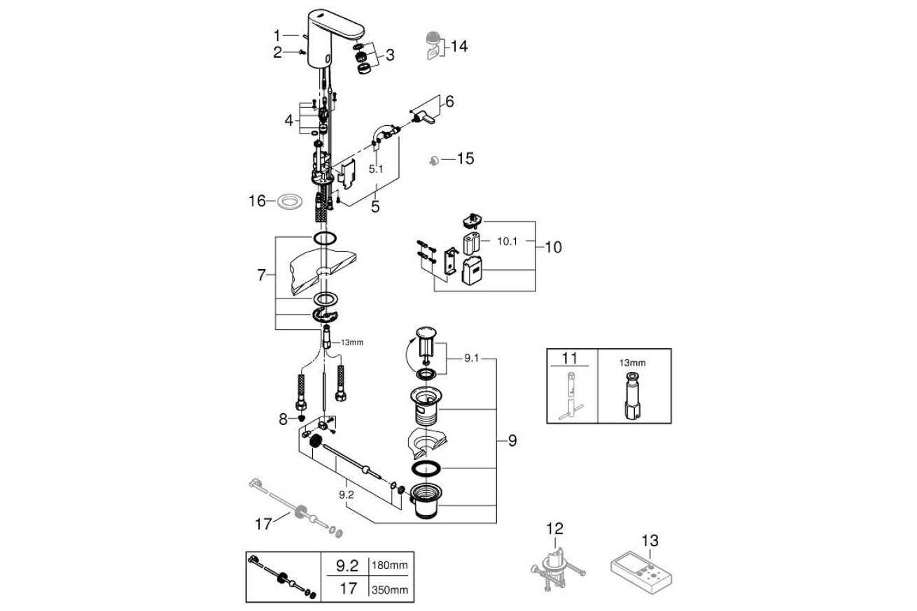 Смеситель для раковины GROHE Eurosmart Cosmopolitan E инфракрасный, хром (36331001)