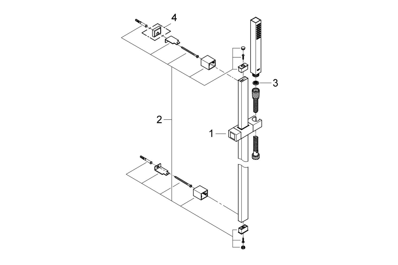 Душевой гарнитур GROHE SPA Euphoria Cube+ Stick, 1 режим струи, душевая штанга 600 мм, 9,5 л/мин, хром (27891000)
