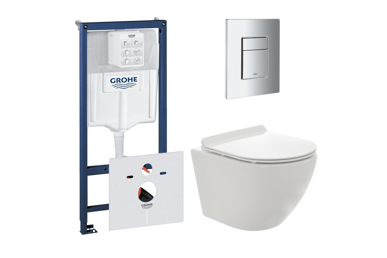 Комплект инсталляции GROHE 38775001 с унитазом AQUAme AQM2002PRO и сиденьем с микролифтом (NW0168)