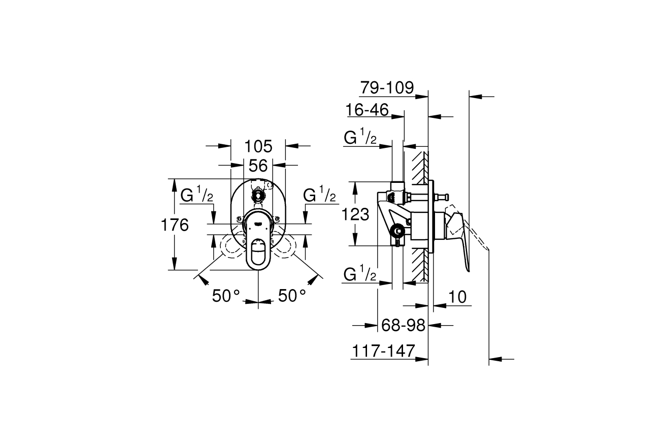 Смеситель для ванны GROHE BauLoop в комплекте с монтажной , хром (29041000)