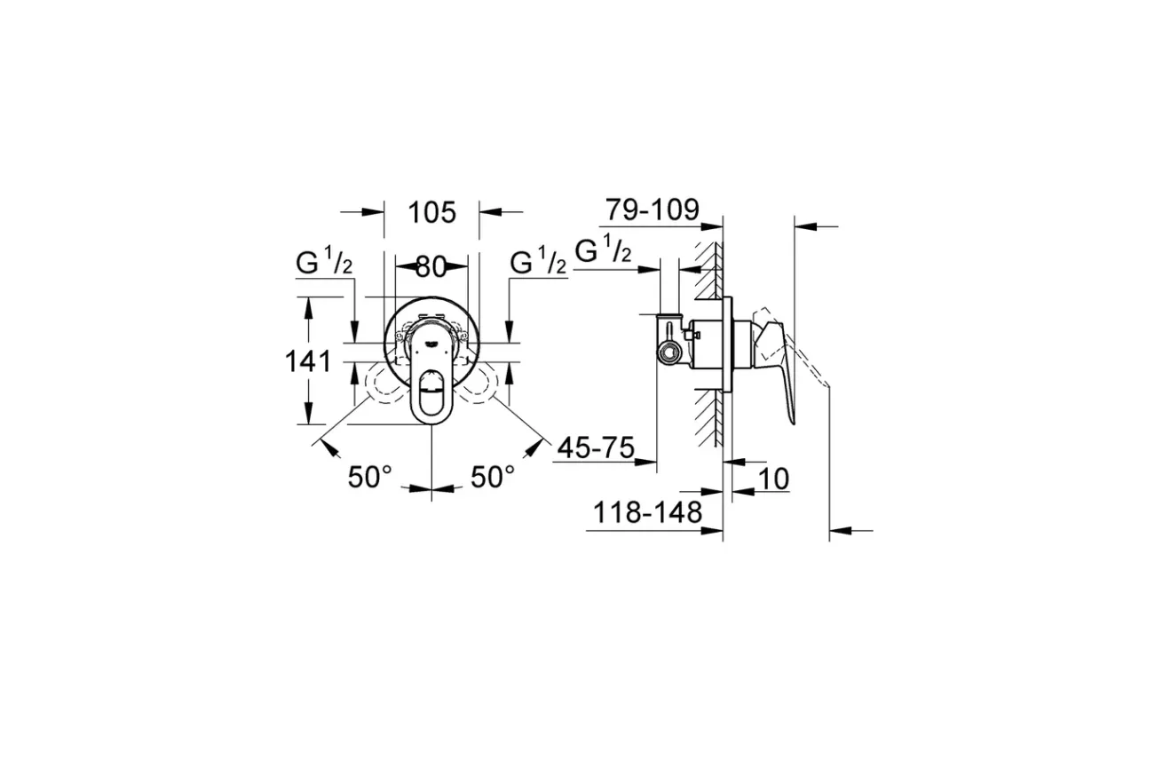 Смеситель для душа GROHE BauLoop в комплекте с монтажной частью, хром (29042000)