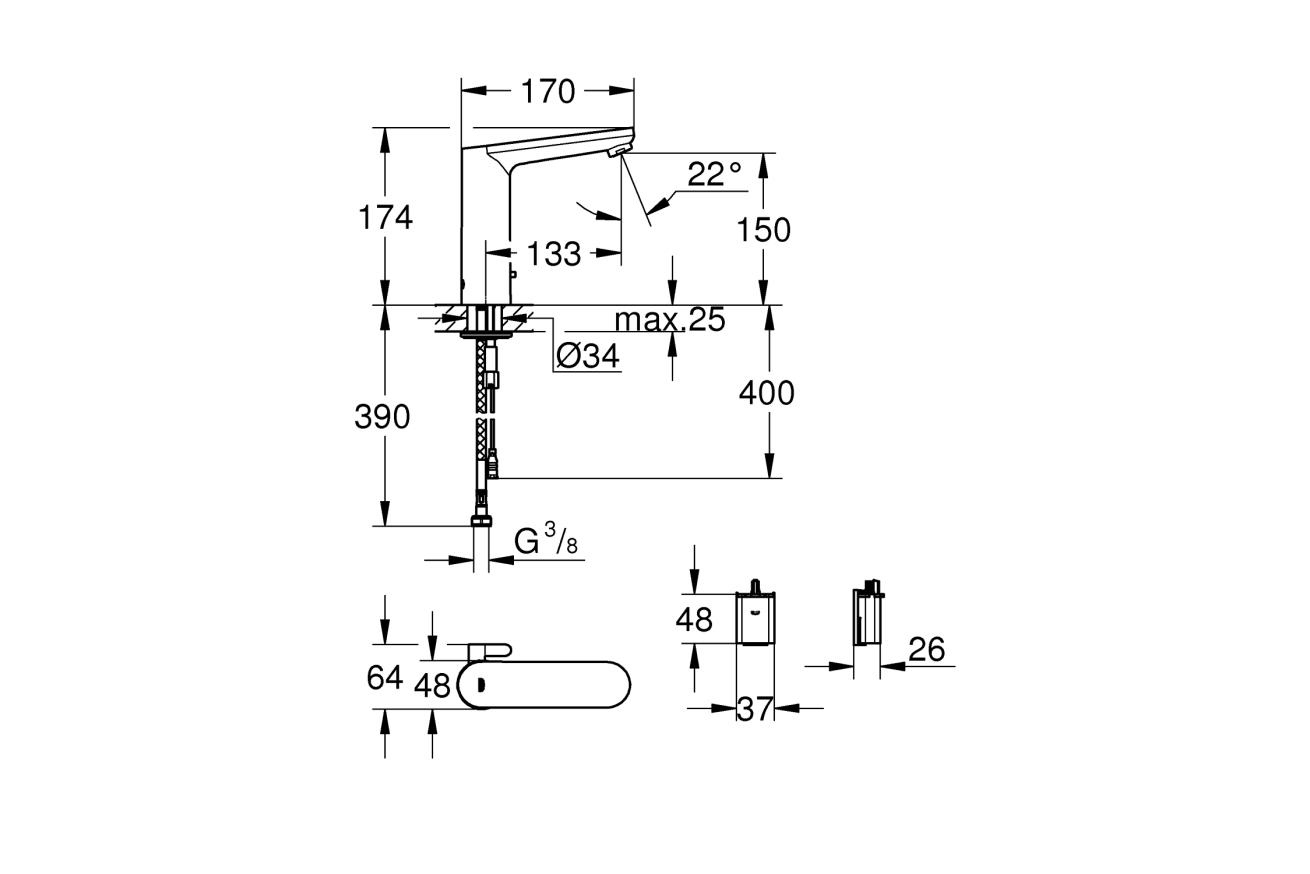 Смеситель для раковины GROHE Eurosmart Cosmopolitan E инфракрасный, L-size, хром (36422000)