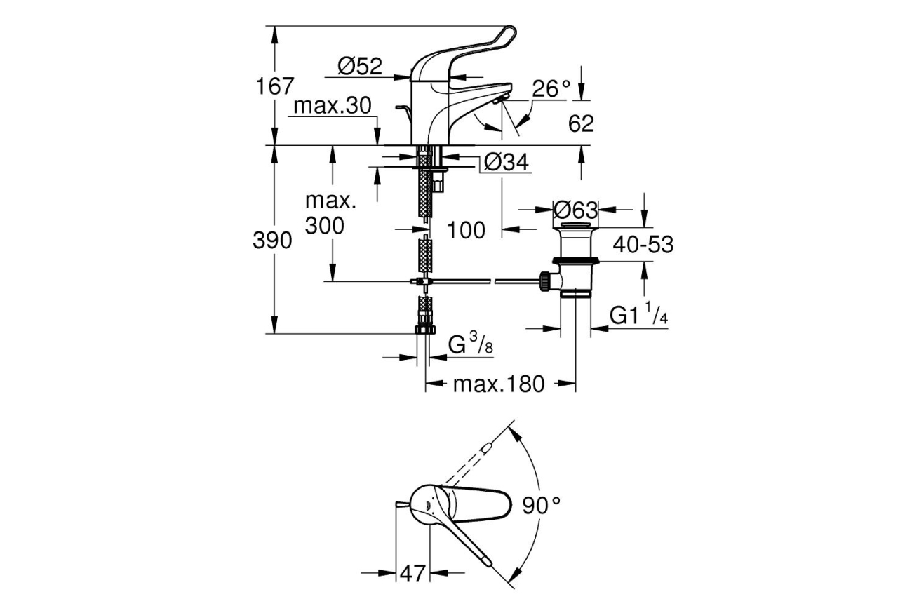 Смеситель для раковины GROHE Euroeco Special с донным клапаном, хром (32788000)