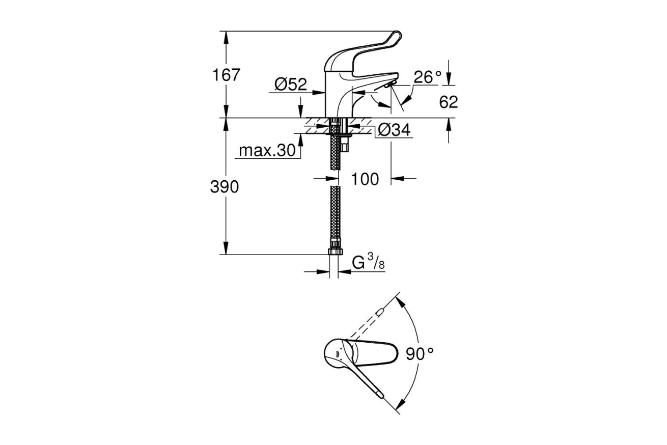 Смеситель для раковины GROHE Euroeco Special безопасный, хром (32789000)