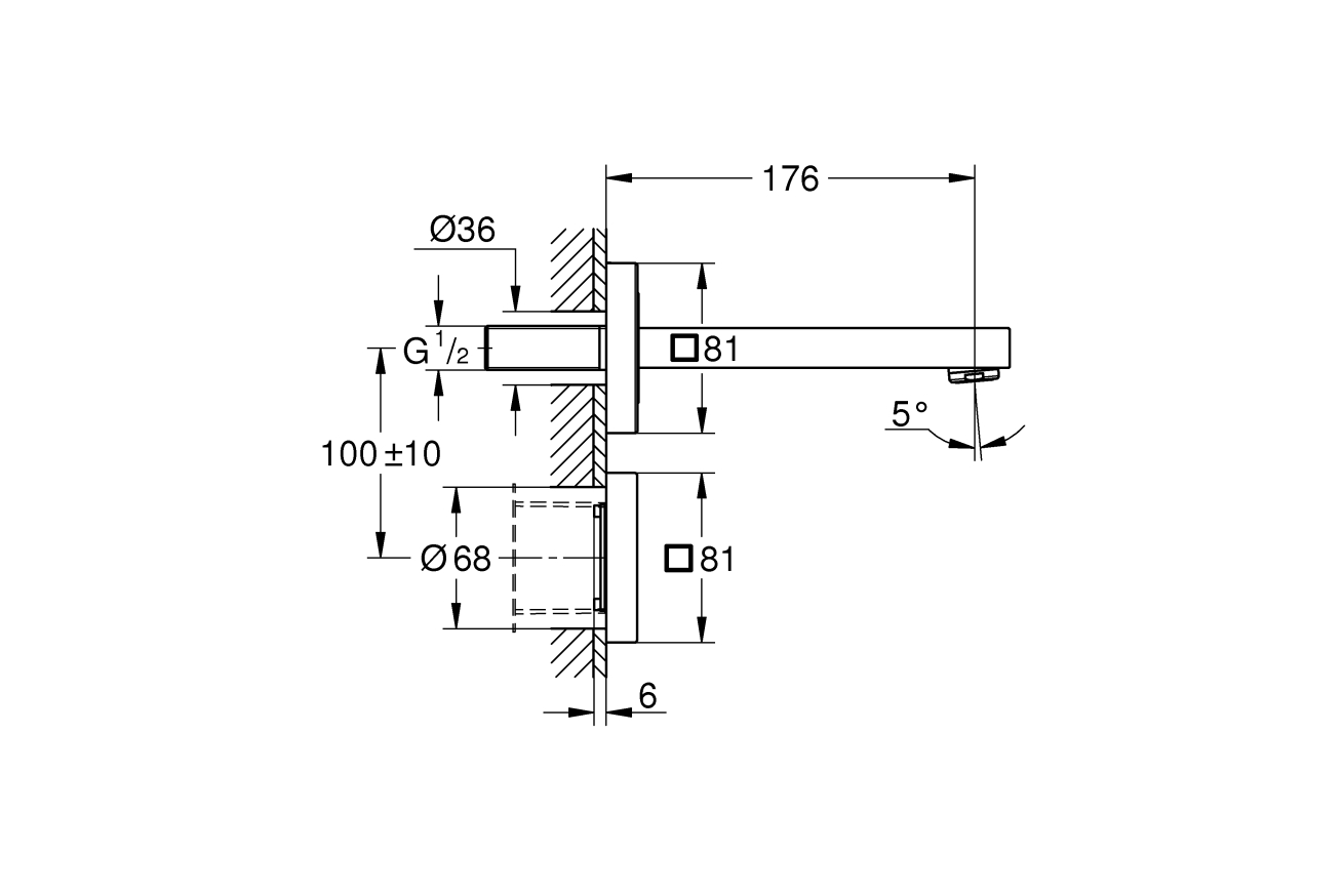 Внешняя часть крана для раковины GROHE Eurocube E инфракрасный, без функции смешивания, питание от сети 230V, хром (36442000)