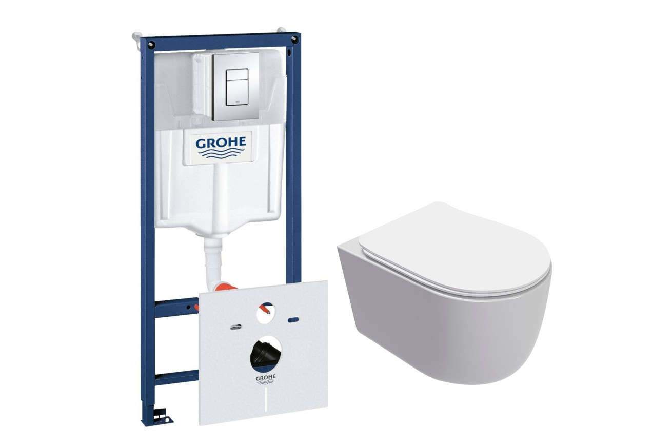 Комплект инсталляции GROHE Rapid SL 38775001 с унитазом AQUAme AQM2012 и сиденьем с микролифтом, смыв Quiet (NW0315)