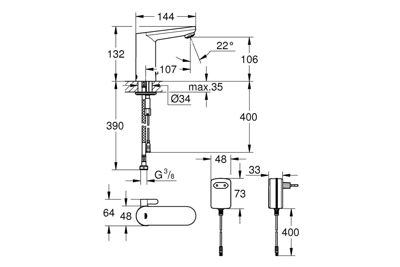 Смеситель для раковины GROHE Eurosmart Cosmopolitan E инфракрасный, хром (36325001)