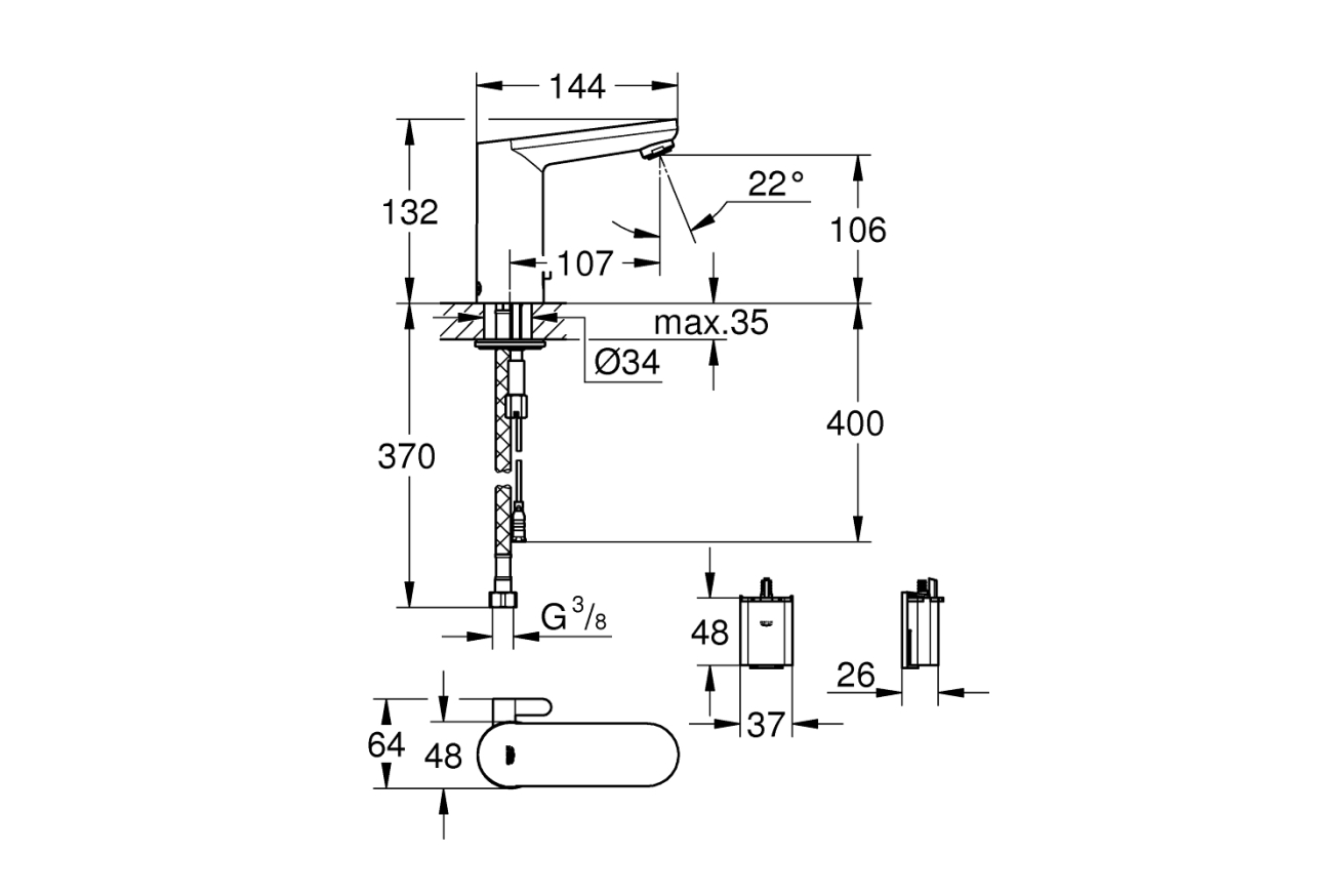 Смеситель для раковины GROHE Eurosmart Cosmopolitan E инфракрасный, хром (36327001)