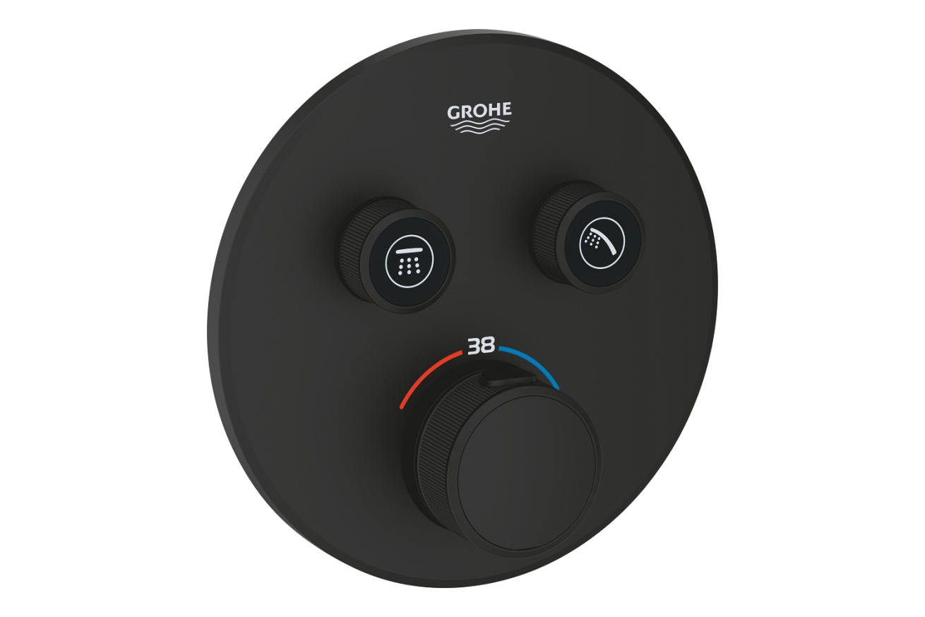 Внешняя часть термостата для ванны и душа GROHE Grohtherm SmartControl на 2 потребителя, круглая, фантомный черный (29507KF0)