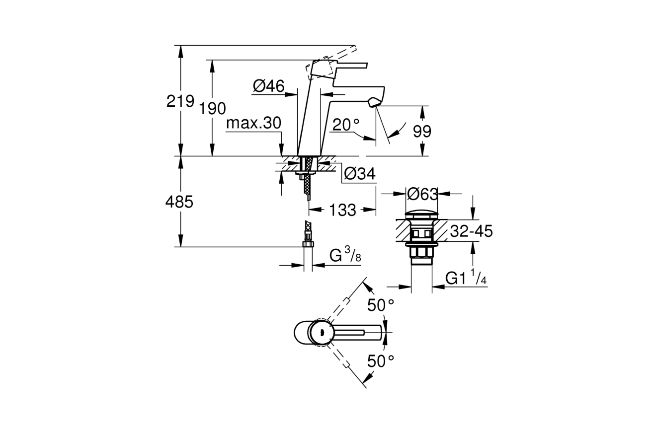 Смеситель для раковины GROHE Concetto, M-size, хром (23932001)