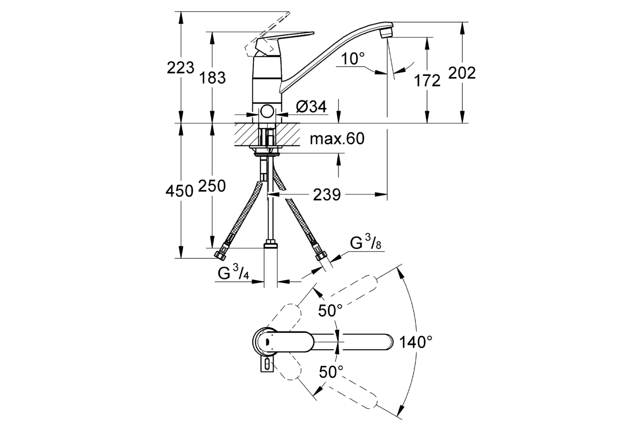 Смеситель для кухни GROHE Eurosmart Cosmopolitan, хром (31161000)