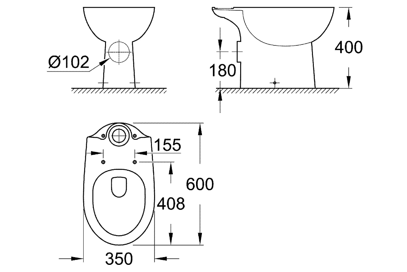 Унитаз напольный GROHE Bau Ceramic с бачком и сиденьем с микролифтом (NW0077)