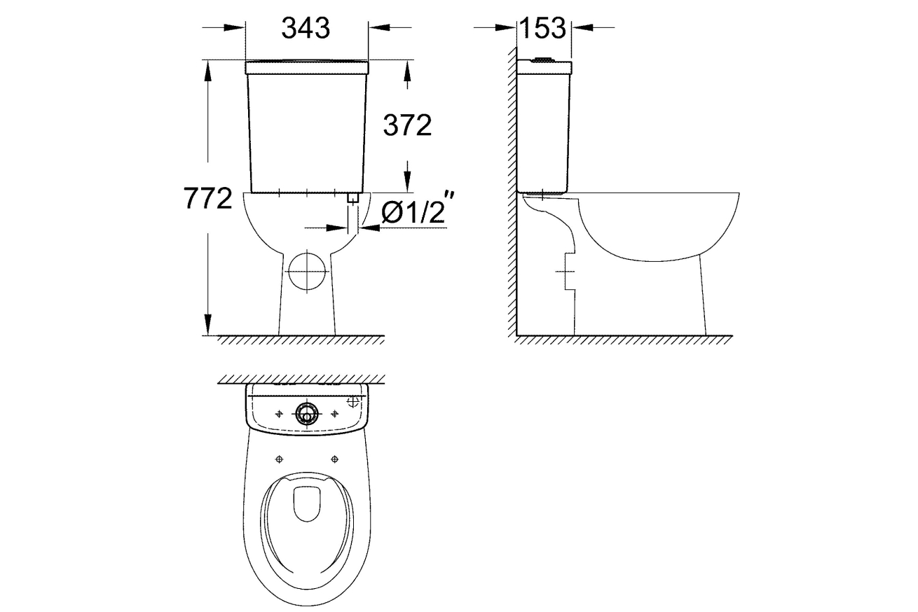 Унитаз напольный GROHE Bau Ceramic с бачком и сиденьем с микролифтом (NW0077)