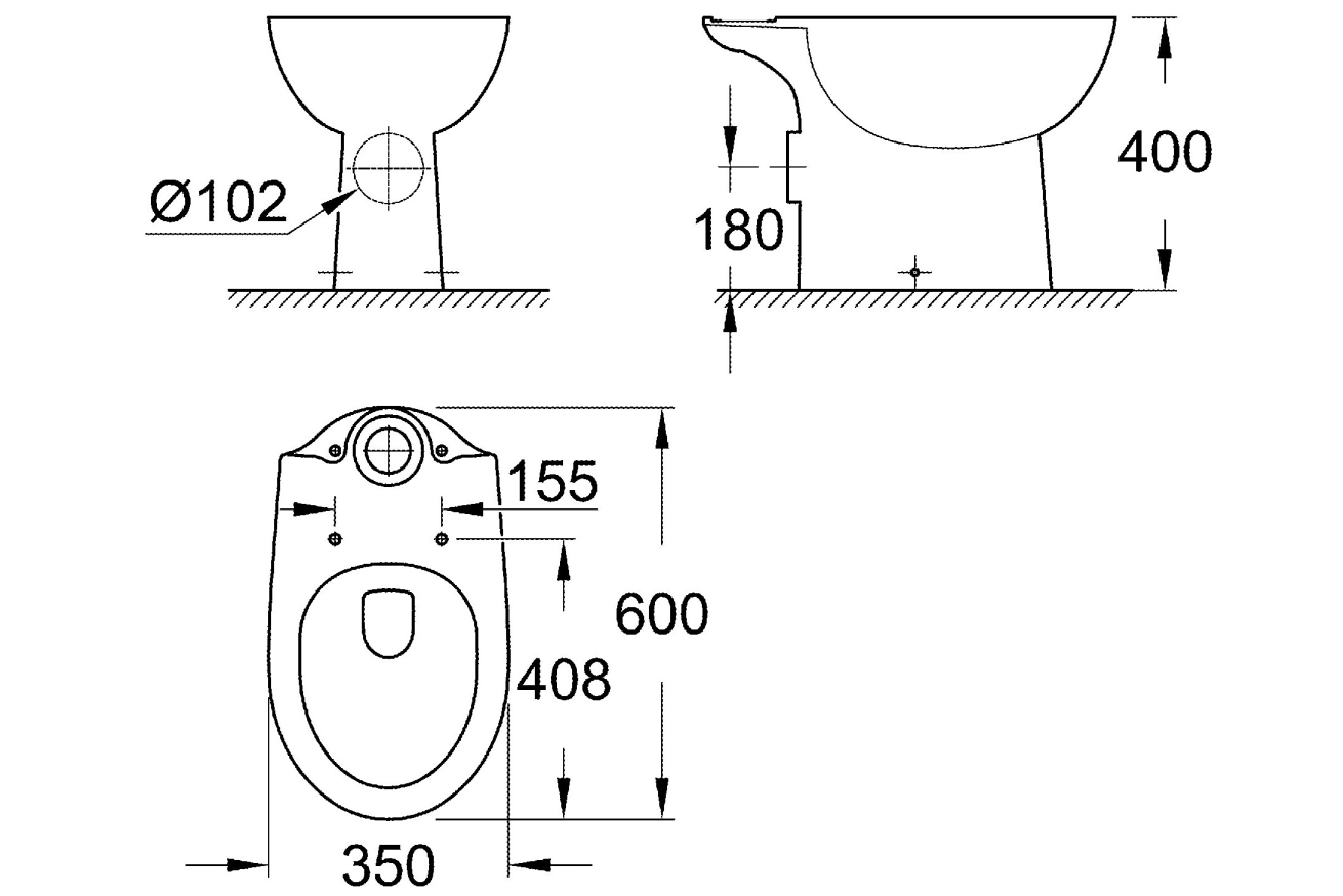 Унитаз напольный GROHE Bau Ceramic с бачком и сиденьем c микролифтом (NW0078)