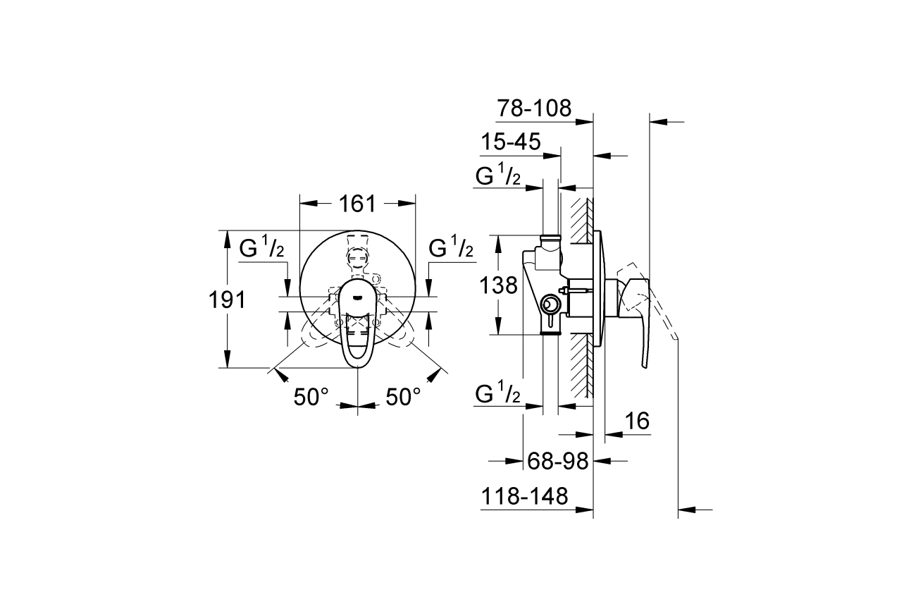 Смеситель для душа GROHE Europlus однорычажный, хром (19537001)