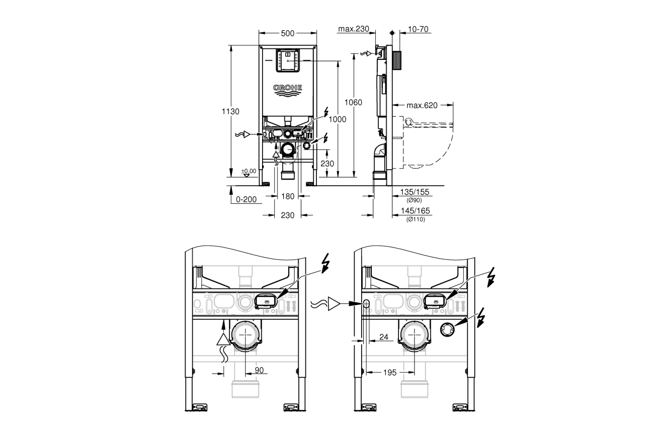 Система инсталляции GROHE Rapid SLX 3 в 1 для подвесного унитаза (39598000)