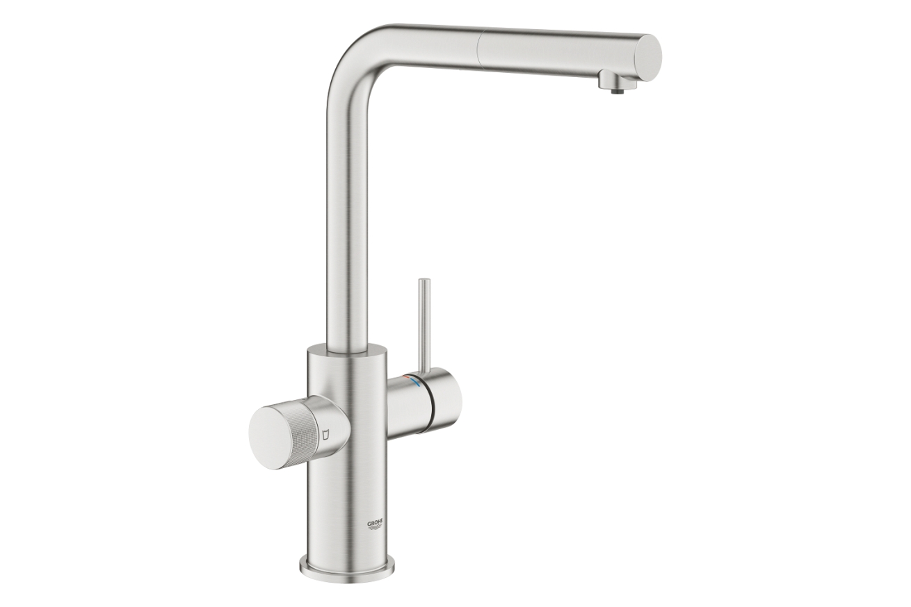 Смеситель для кухни GROHE Blue Pure Minta c вытяжным изливом и фильтрацией, суперсталь (30590DC0)