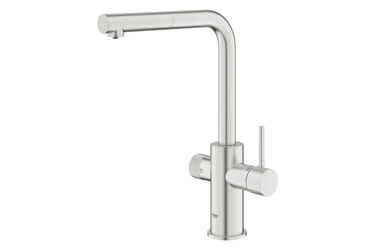 Смеситель для кухни GROHE Blue Pure Minta c вытяжным изливом и фильтрацией, суперсталь (30590DC0)