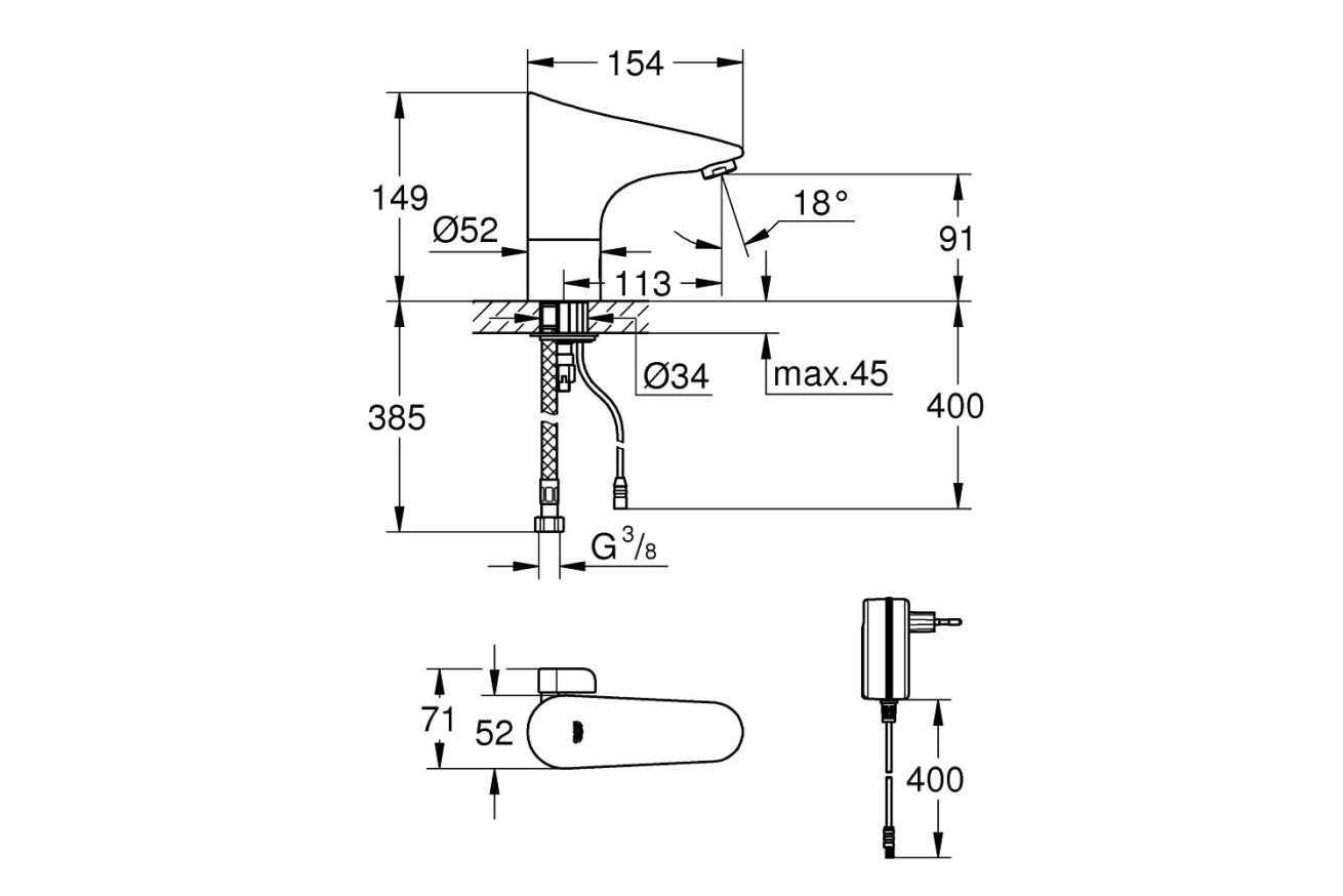 Смеситель для раковины GROHE Europlus E инфракрасный, хром (36015001)