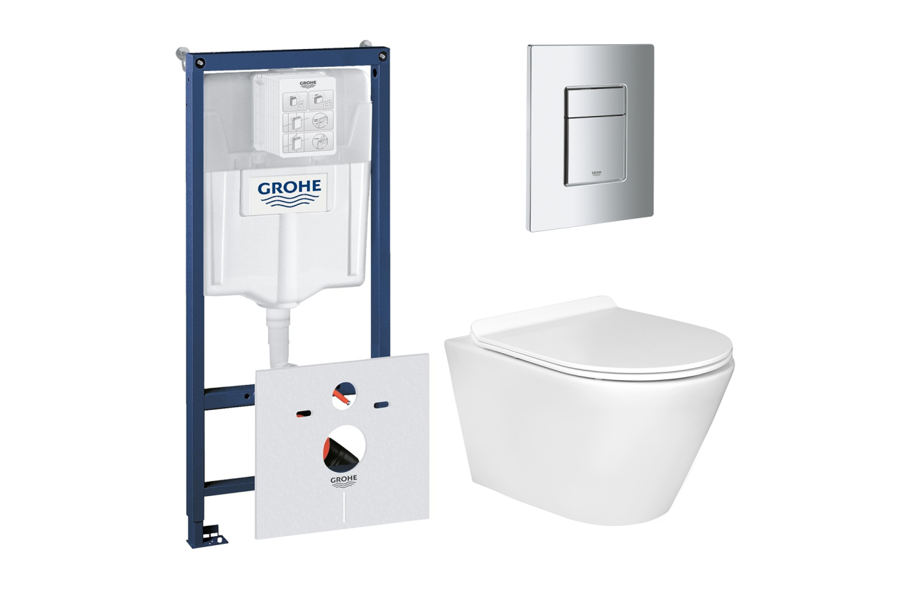 Комплект инсталляции GROHE 38775001 с унитазом Aquatek АЛЬФА и сиденьем с микролифтом (NW0188)