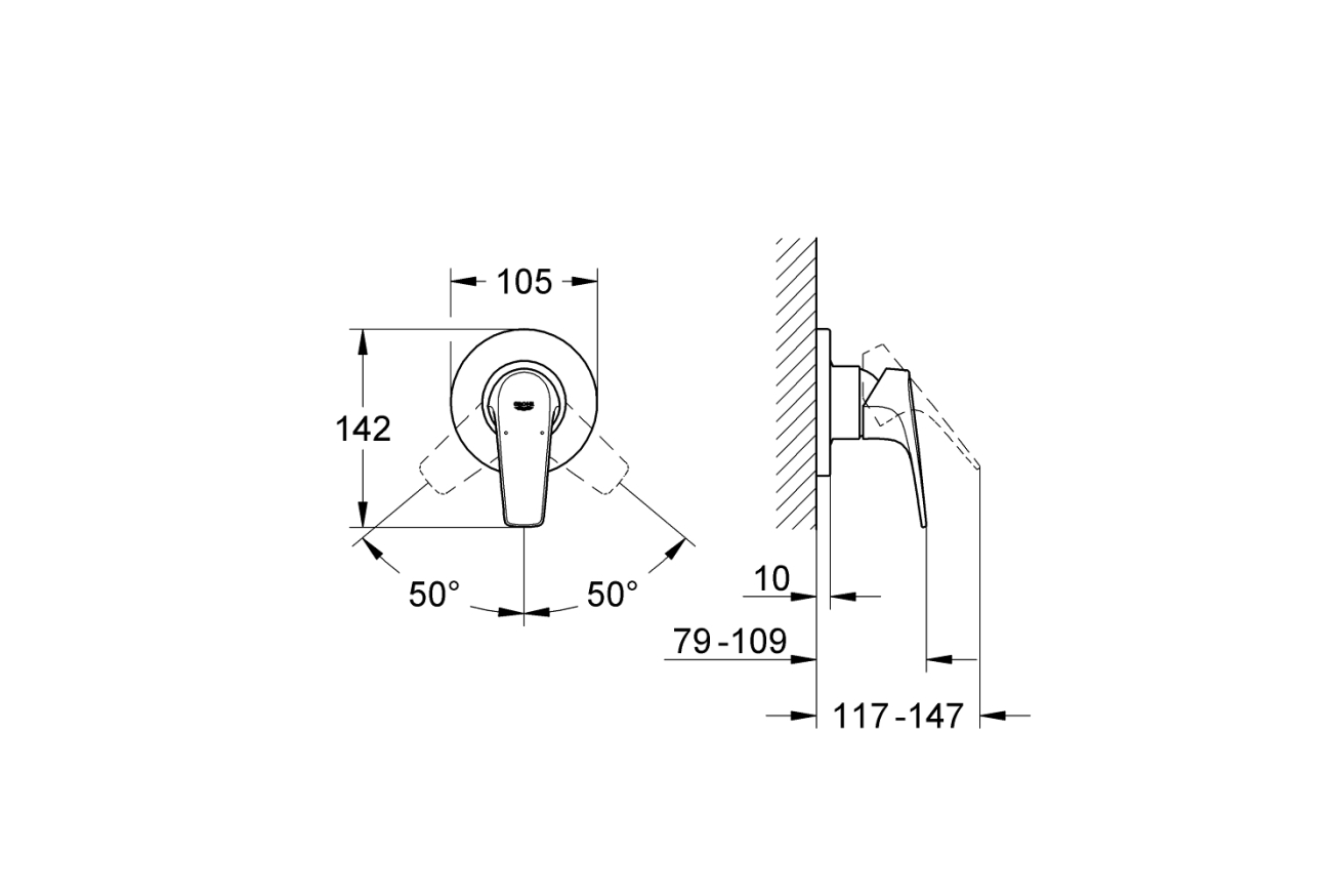 Внешняя часть смесителя для душа встраиваемый GROHE BauFlow, хром (19585000)