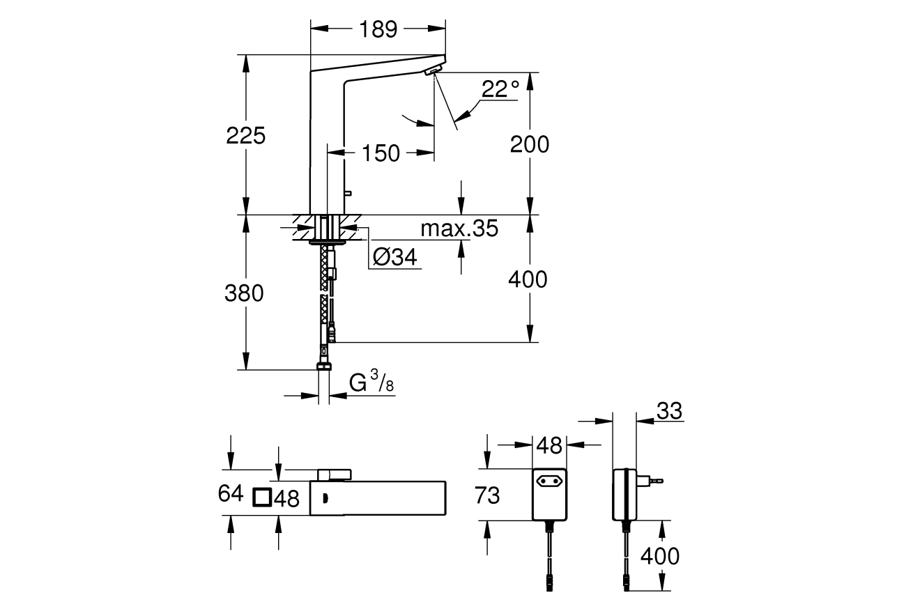 Смеситель для раковины GROHE Eurocube E инфракрасный, хром (36440000)