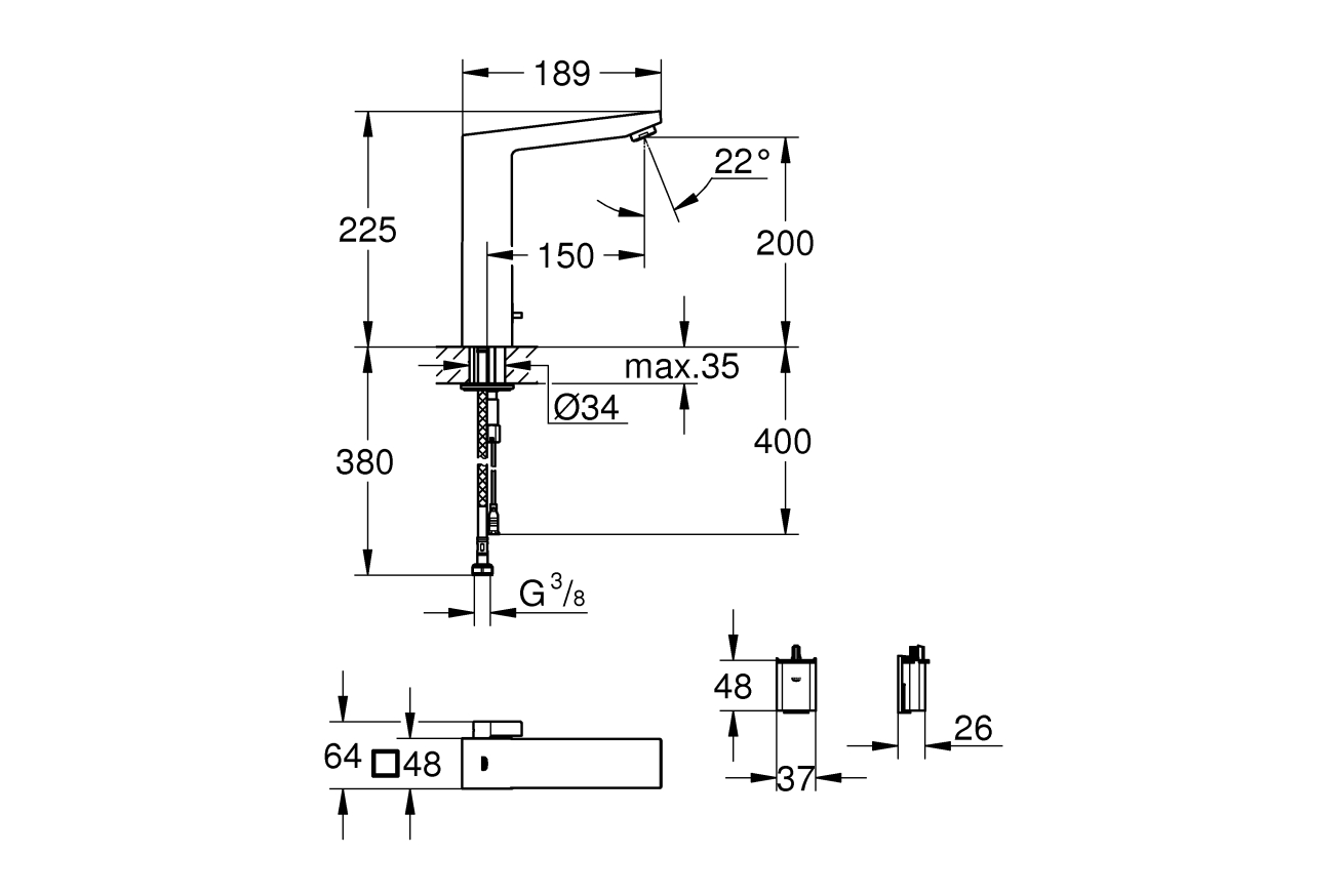 Смеситель для раковины GROHE Eurocube E инфракрасный, хром (36441000)