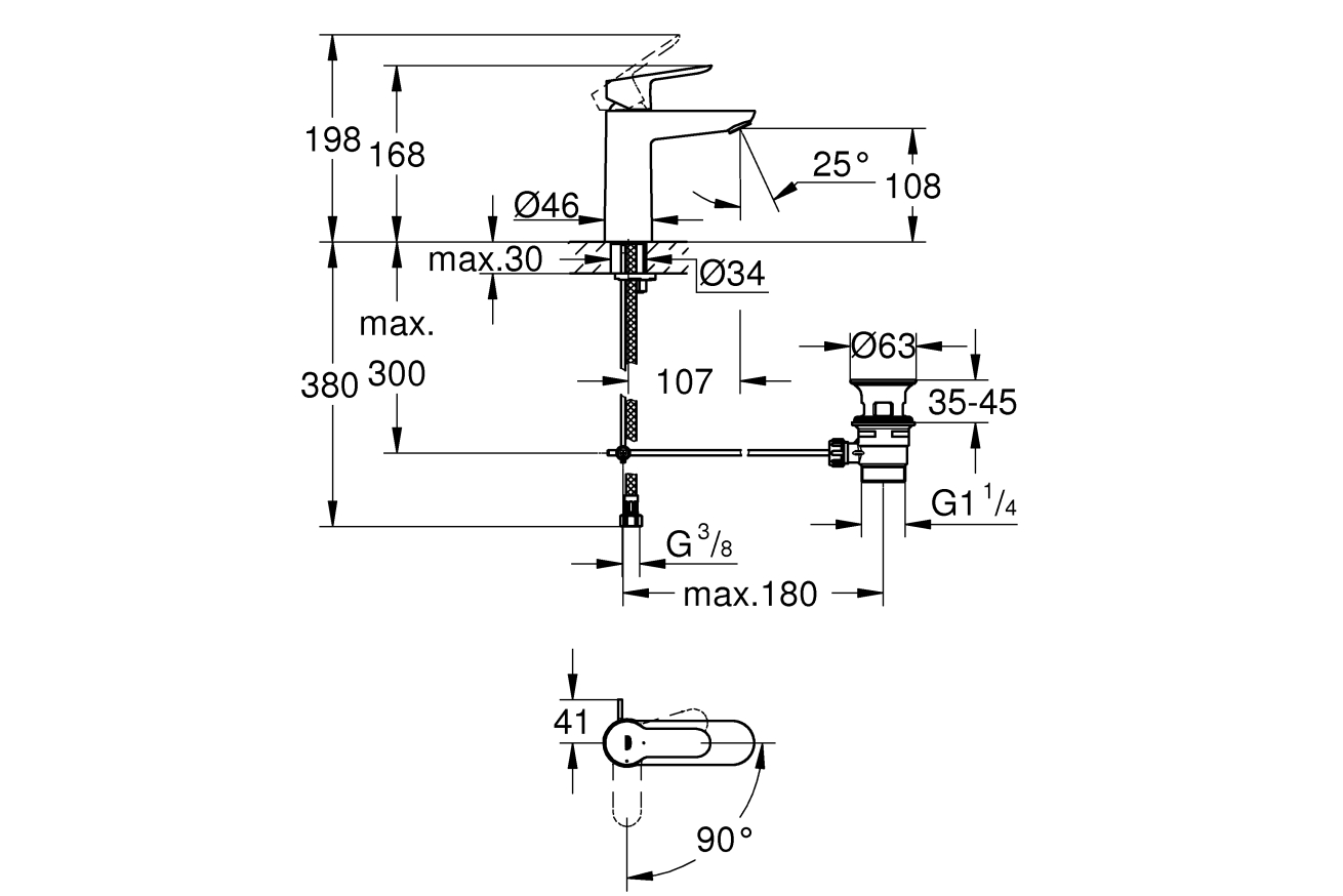 Смеситель для раковины GROHE BauEdge, M-size, хром (23759000)