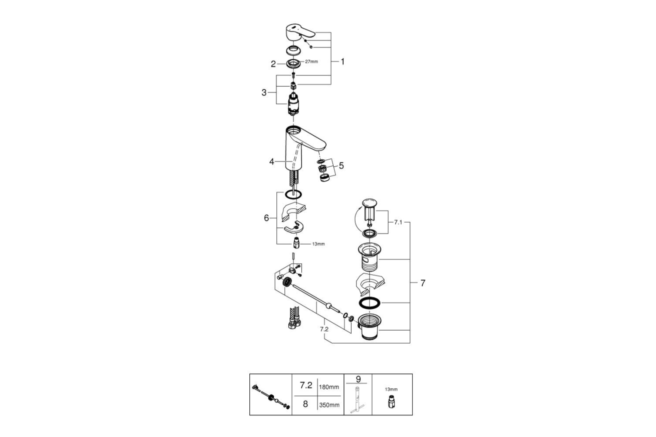 Смеситель для раковины GROHE BauEdge, M-size, хром (23759000)