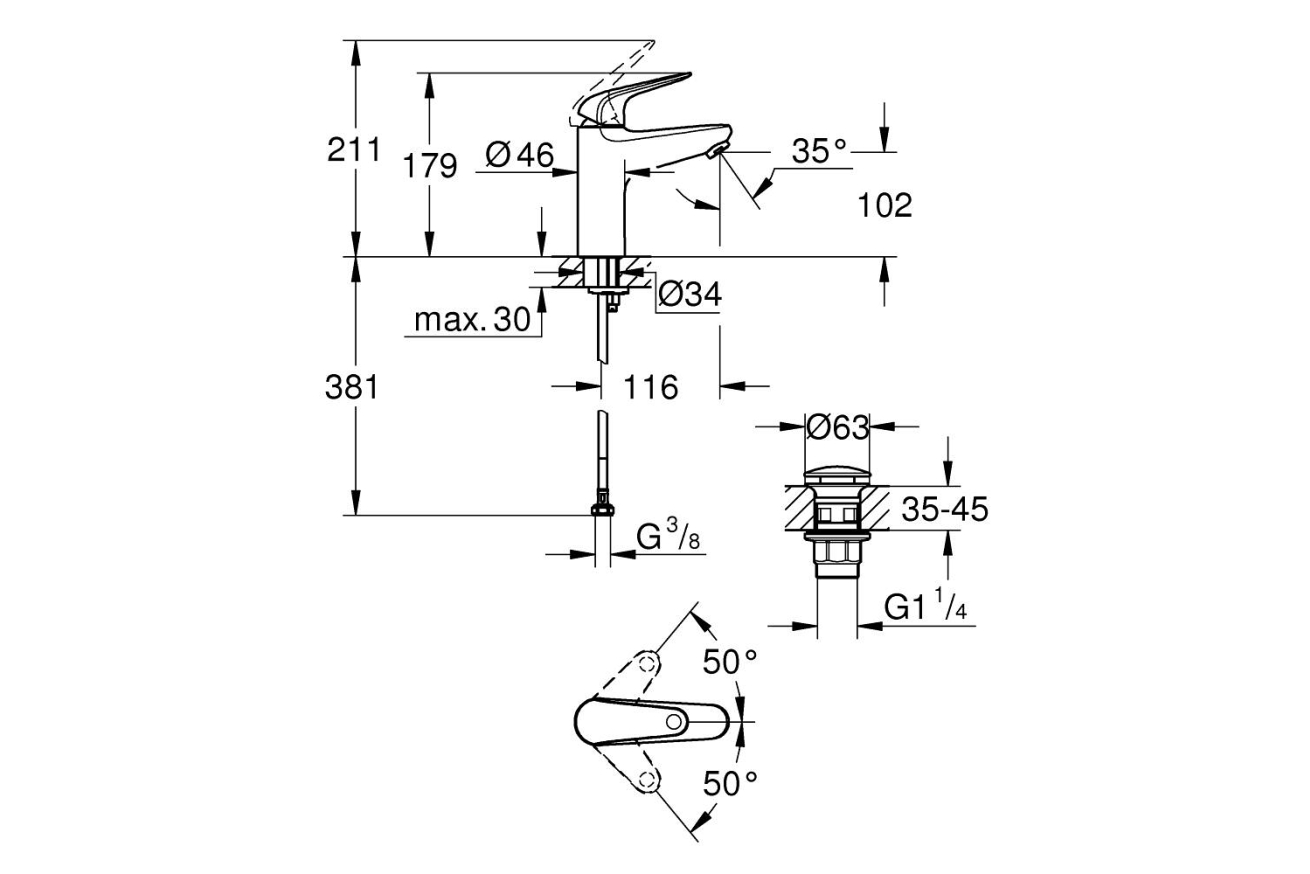 Смеситель для раковины однорычажный 1/2" GROHE Swift M-Size, хром (24326001)