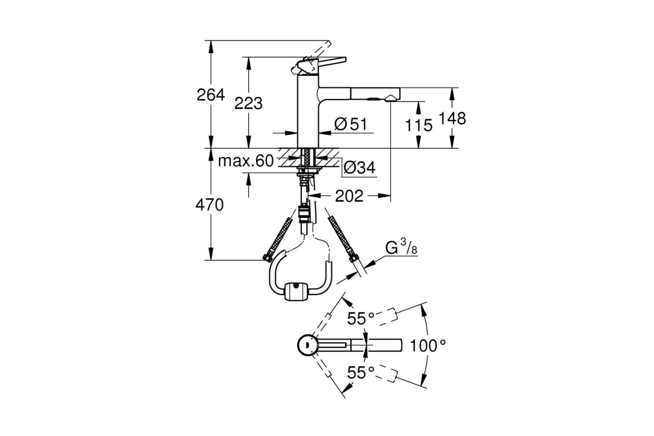Смеситель для кухни GROHE Concetto с вытяжным душем, суперсталь (30273DC1)