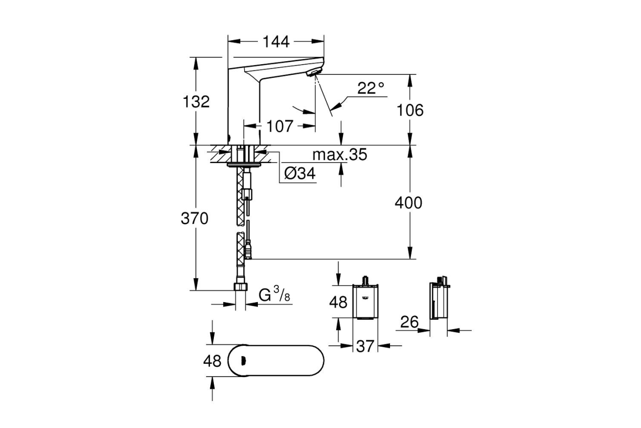 Смеситель для раковины GROHE Eurosmart Cosmopolitan E инфракрасный, хром (36330001)