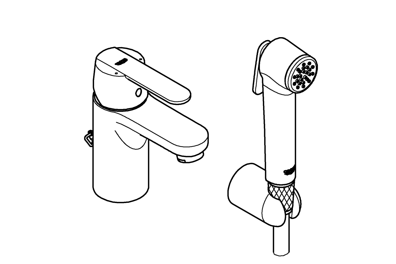 Смеситель для раковины GROHE Get с цепочкой и гигиеническим душем, хром (23238000)