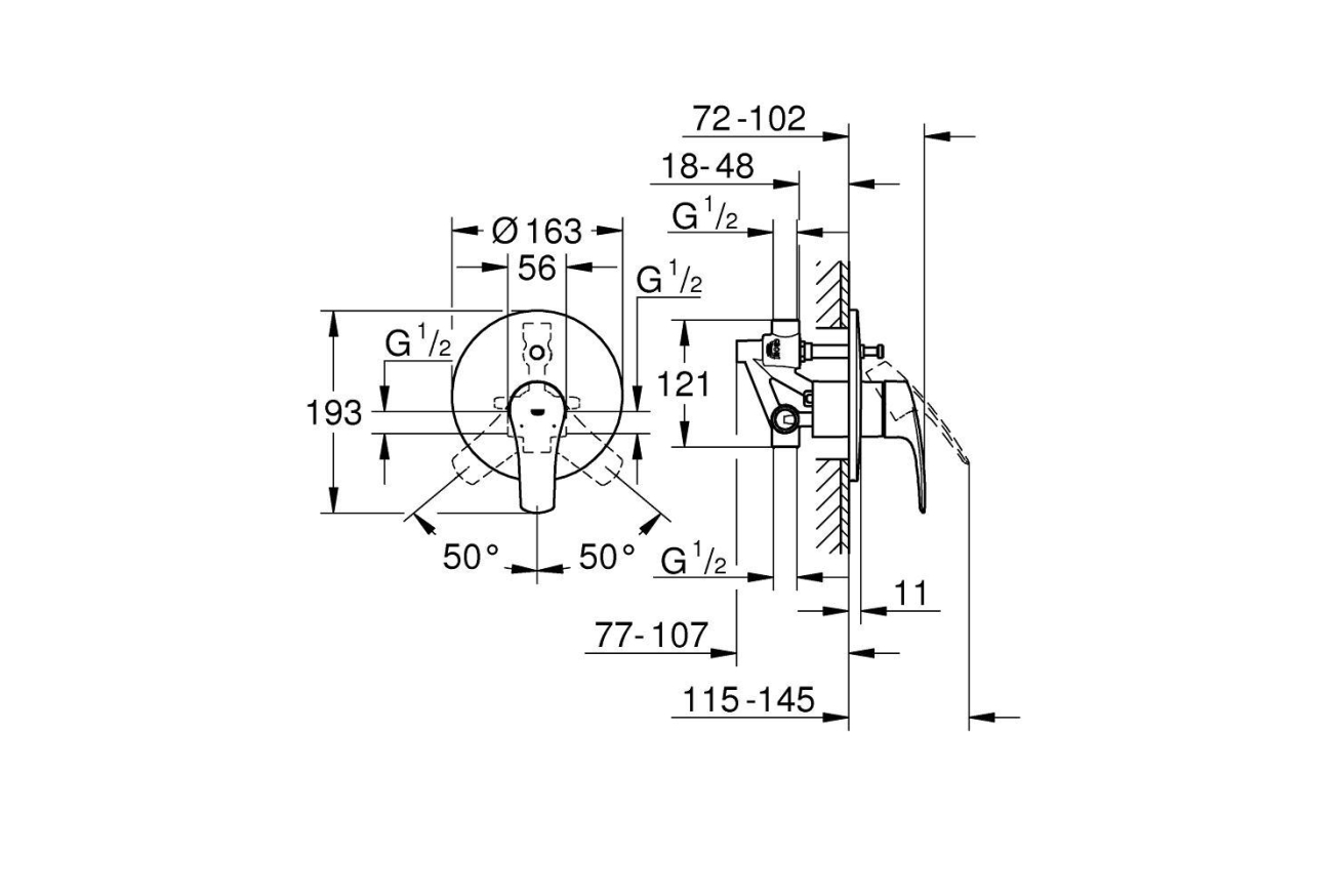 Смеситель для ванны GROHE Eurosmart в комплекте с монтажной частью, хром (33305003)