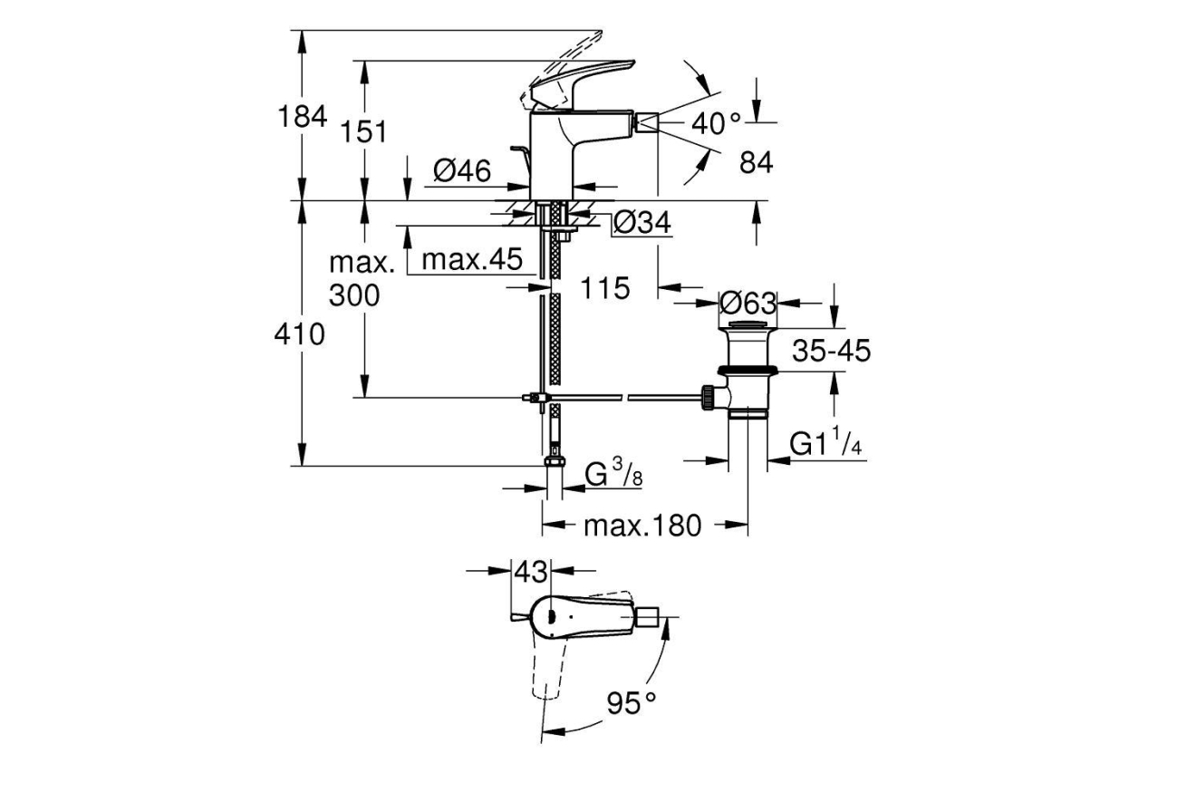 Смеситель для биде GROHE Eurosmart с донным клапаном, S-size, хром (32928003)