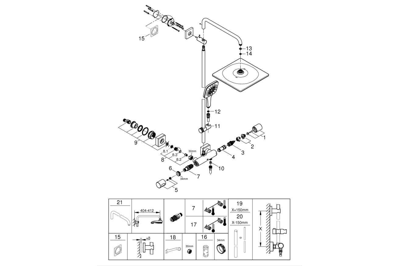 Душевая система GROHE Rainshower SmartActive 310 Cube с термостатом для душа, темный графит матовый (26837AL0)