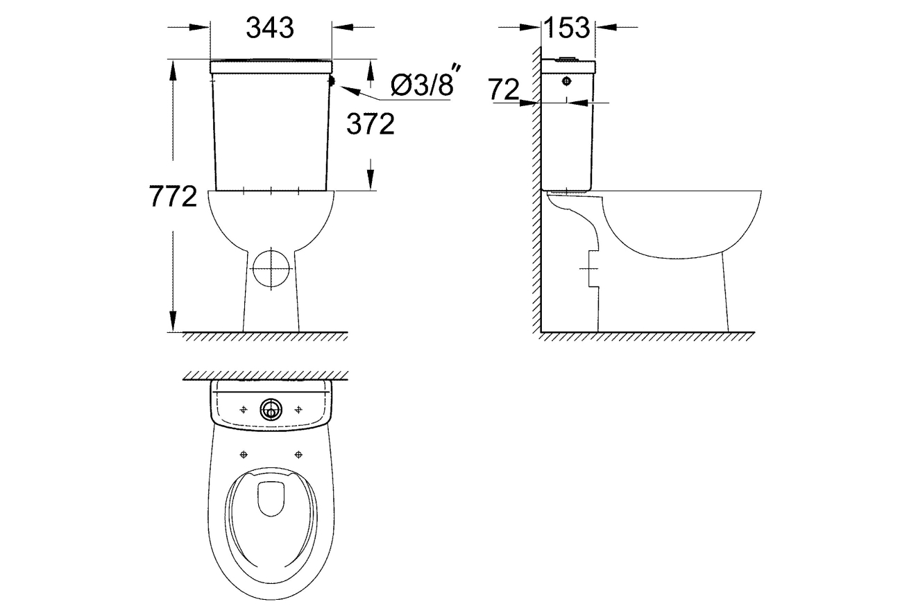 Унитаз напольный GROHE Bau Ceramic с бачком и сиденьем c микролифтом (NW0079)