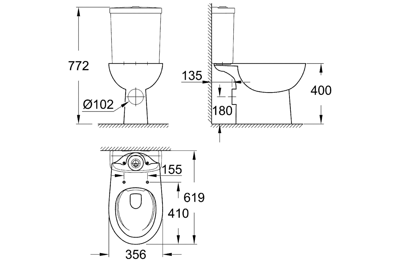 Унитаз напольный GROHE Bau Ceramic с бачком и сиденьем c микролифтом (NW0080)
