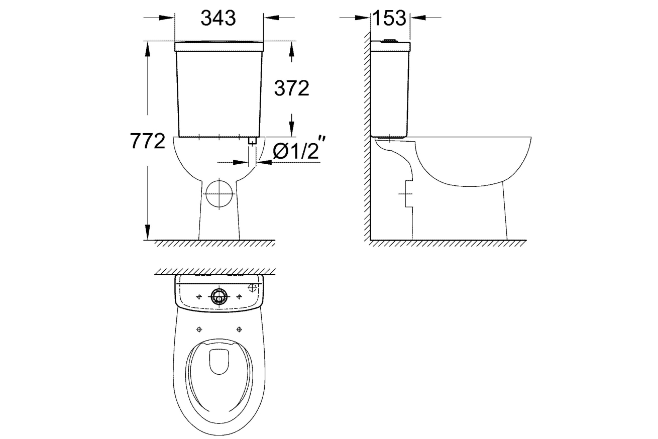 Унитаз напольный GROHE Bau Ceramic с бачком и сиденьем c микролифтом (NW0080)