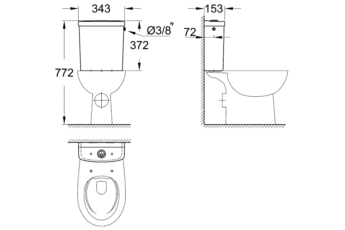 Унитаз напольный приставной безободковый GROHE Bau Ceramic с бачком (NW0081)